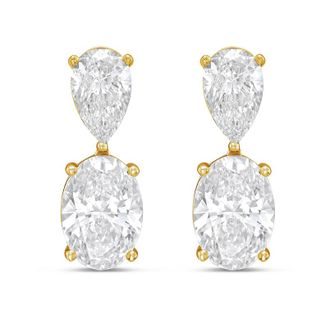 Diana M. Jewels 14K Yellow Gold 20.00 Cts of Lab grown pear and oval shape diamond drop earrings