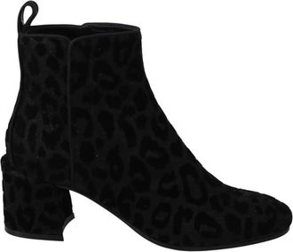 Dolce & Gabbana Luipaardprint Blokhak Enkellaarzen - Dames - Laarzen met Hak - Zwart - 36 1/2 EU - Leer - Schoenen