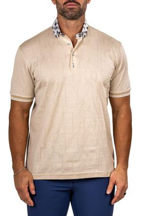 Maceoo Marthyr Textured Contrast Collar Cotton Polo in Beige at Nordstrom, Size 2