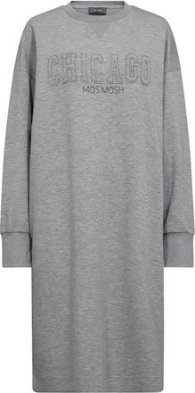 Mos Mosh Grijze Melange Sweatjurk met Borduursel - Dames - Casual kleedjes - Grijs - S - Polyester - Kleedjes