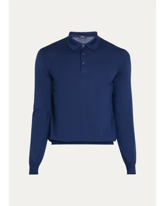 Cesare Attolini Mens Cashmere and Silk Tipped Polo Sweater