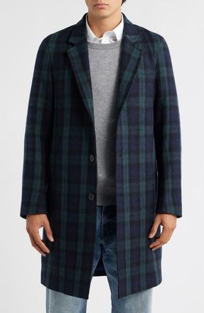 Paul Smith Tartan Wool Topcoat in Black/Blue/Green at Nordstrom, Size X-Large