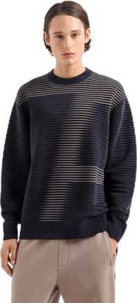 A|X Armani Exchange Mens Limited Edition a Line Pullover Sweater with Hortizontal Stripes and a Large a Logo, Navy, M