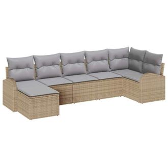 vidaXL Sofa Set with Cushion with Storage 7 pcs Beige Poly Rattan vidaXL