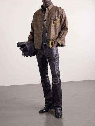 Enfants Riches Deprimes Assemblage Frayed Appliqu&eacute;d Checked Wool-Flannel Shirt