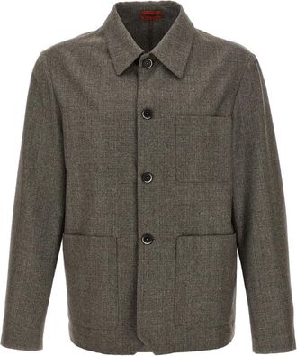 Barena Jassen, Heren, Bruin, M, Wol, Visal Wool Overshirt