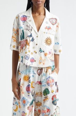 Camilla Beaded Crop Cotton Camp Shirt in Kapadokya Kitsch at Nordstrom, Size X-Small