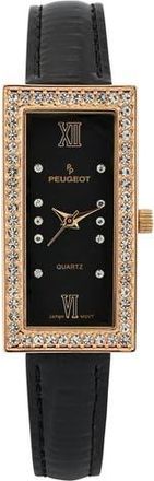 Peugeot Luxury Rectangular Crystal Bezel Leather Watch- 35x20MM in Black at Nordstrom