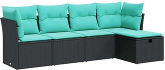 vidaXL Set De Muebles De Jard&iacute;n 5 Pzas Y Cojines Rat&aacute;n Sint&eacute;tico Negro Vidaxl