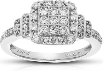 Vir Jewels 1/2 cttw Round Cut Lab Grown Diamond Engagement Ring 35 Stones.925 Sterling Silver Prong Set