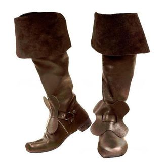 Generic Mens Low Block Heel Medieval Boots Square Toe PU Leather Long Boots Pull on Knee High Boot with Buckle,Brown1,7.5 UK