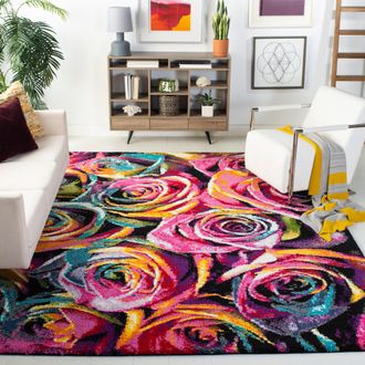 Safavieh Fiesta Shag Machine Made Area Rug, Fuchsia / Multi Contemporary Style Easy Care