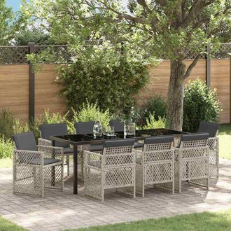 vidaXL Garden Dining Set 9 pcs Light grey Poly Rattan vidaXL