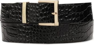 Kazar Elegant breed riem in lakleer met reli&euml;fpatroon - Dames - Riemen - Zwart - 80 CM - Leer - Accessoires