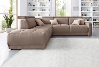 Domo Collection Ecksofa »Ava, moderne Sitzheftung mit toller Doppelnaht, komfortabel, L-Form« mit Ottomane, inkl. Federkern, wahlweise mit Kopfteilverstellungen