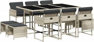 vidaXL Set De Comedor De Jard&iacute;n 11 Pzas Y Cojines Rat&aacute;n Sint&eacute;tico Gris Vidaxl