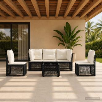 vidaXL Vidaxl Set Divano Da Giardino 6 Pz Nero Polyrattan