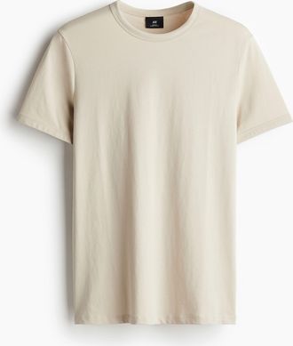 H&M Baumwoll-T-Shirt in Slim Fit - Beige