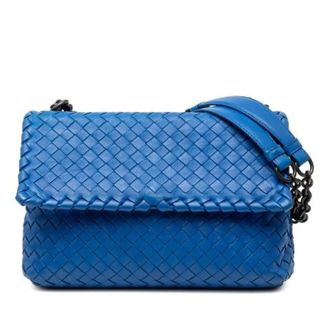 Bottega Veneta Pre-owned Cross Body Bags, female, Blue, Size: ONE SIZE Pre-owned Intrecciato Leather Chain Shoulder Bag