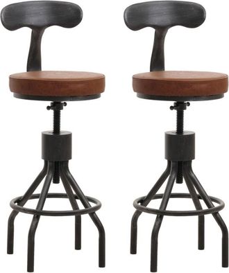 Hhg Lote de 2 taburetes de bar 968, taburete de bar, reposapiés giratorio regulable en altura, acero industrial imitación piel, marrón
