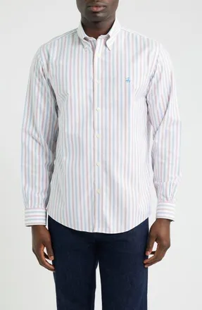 Brooks Brothers Stripe Non-Iron Oxford Cotton Button-Down Shirt in Blue Red Outline Stripe at Nordstrom, Size Small
