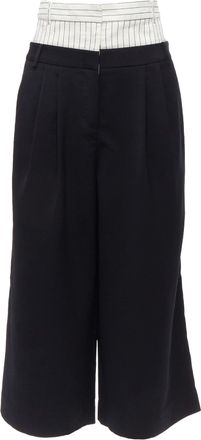 Tibi black white tiered pinstripe double layered waist wide leg pants US0 XS
