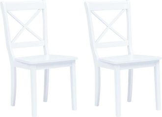 vidaXL Dining Chairs 2 pcs White Solid Rubber Wood Vidaxl