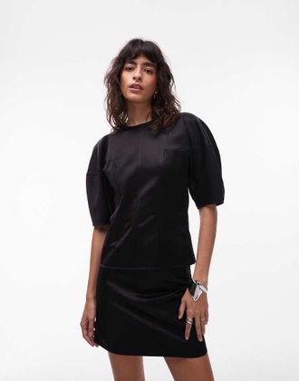 & Other Stories Blusa nera con maniche a sbuffo in coordinato-Nero