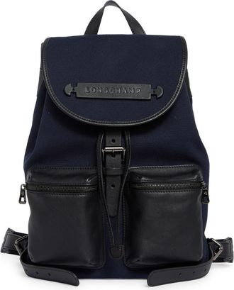 Longchamp 3D Leather & Twill Backpack in Navy/black at Nordstrom Rack