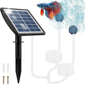 OEM Bomba Solar Para Estanques Crezuo De 2 W Con Bater&iacute;a De 2200 Mah, Bomba De Aire Para Estanques Con Tubo De Ox&iacute;geno Y 2 Difusores De Aire.-crezuo