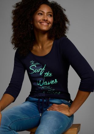 Kangaroos 3/4-Arm-Shirt KANGAROOS, Damen, Gr. 32/34, blau (marine), Rippware, Obermaterial: 100% Baumwolle, sehr figurbetont h&uuml;ftbedeckend, Rundhals, Shirts 3/4