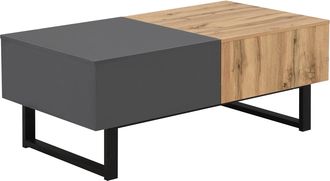 STILVORA Mesa De Centro Deslizante Con Almacenamiento Oculto Y Compartimentos, Estilo Moderno, En Tablero De Part&iacute;culas Y Metal, 155&times;55&times;40 Cm, Natural