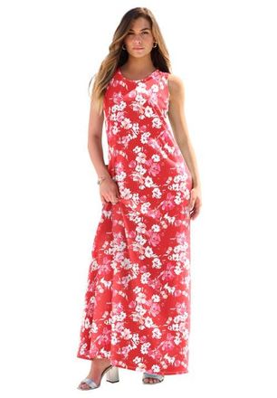 Roaman's Plus Size Sleeveless Crew Neck Maxi Dress in Red Soft Floral at Nordstrom, Size 20