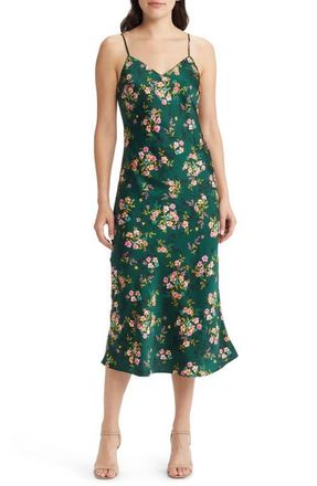 Lost + Wander Sarah Floral Print Midi Slipdress in Forest Green at Nordstrom, Size X-Large
