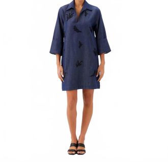 Karen Kane Embellished Cuffed Sleeve Dress In Indigo