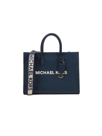Michael Kors Womens Mirella Medium East West Tote Bag - Navy/Blue Leather - One Size