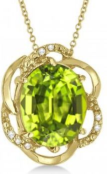 Allurez Peridot & Diamond Flower Shaped Pendant 14k Yellow Gold (2.45ct)