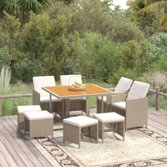 vidaXL Set da Pranzo per Giardino 9pz con Cuscini in Polyrattan Beige