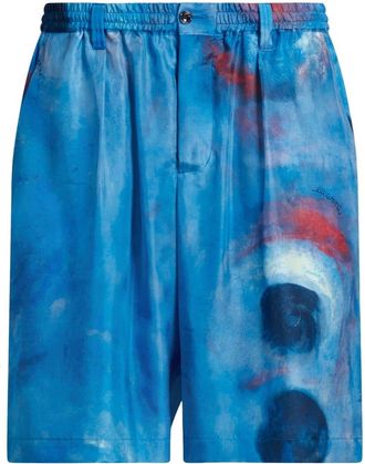 Marni painterly-print silk shorts - men - Silk - 48 - Blue