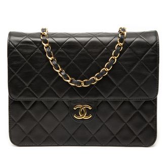 Chanel Pre-owned Womens Small Cc Quilted Lambskin Single Flap - Black Leather - One Size