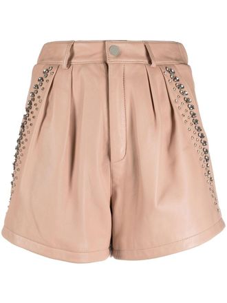 Philipp Plein rhinestone-embellished leather shorts - Neutrals