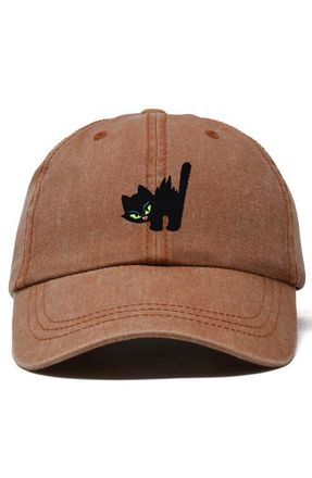 Dalix Blink Black Cat Dad Cap in Washed Orange at Nordstrom