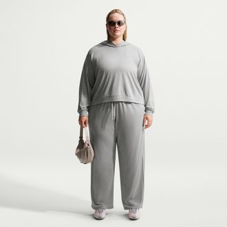 Nike Womens Nike Sportswear Chill Knit Mid-Rise Lightweight Open-Hem Pants (Plus Size) in Grey | IQ8392-063
