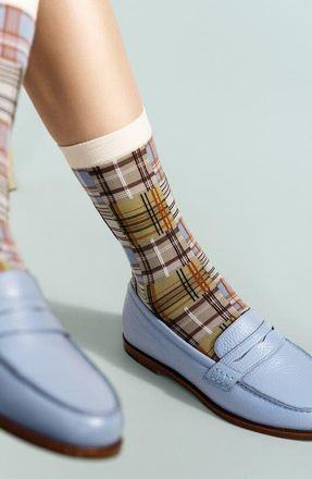 Hansel From Basel Madras Crew Socks in Periwinkle at Nordstrom