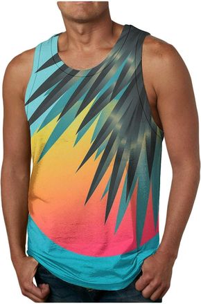 Generic 2024 Tshirt White T Shirts Oversized Shirt 2024 Mens Beach Print Sleeveless Top Holiday Beach T Shirt Vest Yellow Shirt Men (Sky Blue, XXL)