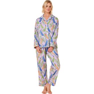 The Cats Pajamas Luxe Pima Pajama Set Conversational in Posh Peacock at Nordstrom, Size Small