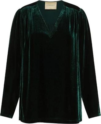 Momoni Blusa Apple in Velluto Liscio - Dames - Blouses - Groen - L - Overhemden