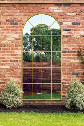 MirrorOutlet Gold Framed Arched Window Garden Mirror 71 X 33.5 (180x85CM) | Size: 1 Pack