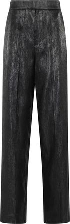 Federica Tosi Black Classic Raffia Metallic-Effect Cotton-Blend Formal Pants
