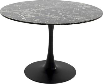 Kare Design Mesa de comedor mdf negro tapa efecto m&aacute;rmol &oslash;110 cm